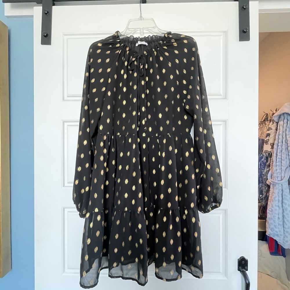 Chic Black and Gold Polka Dot Dress